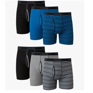 Hanes Men's Boxer Briefs 6-Pack - Black, Blue, Gray, moisture wicking 2XL new